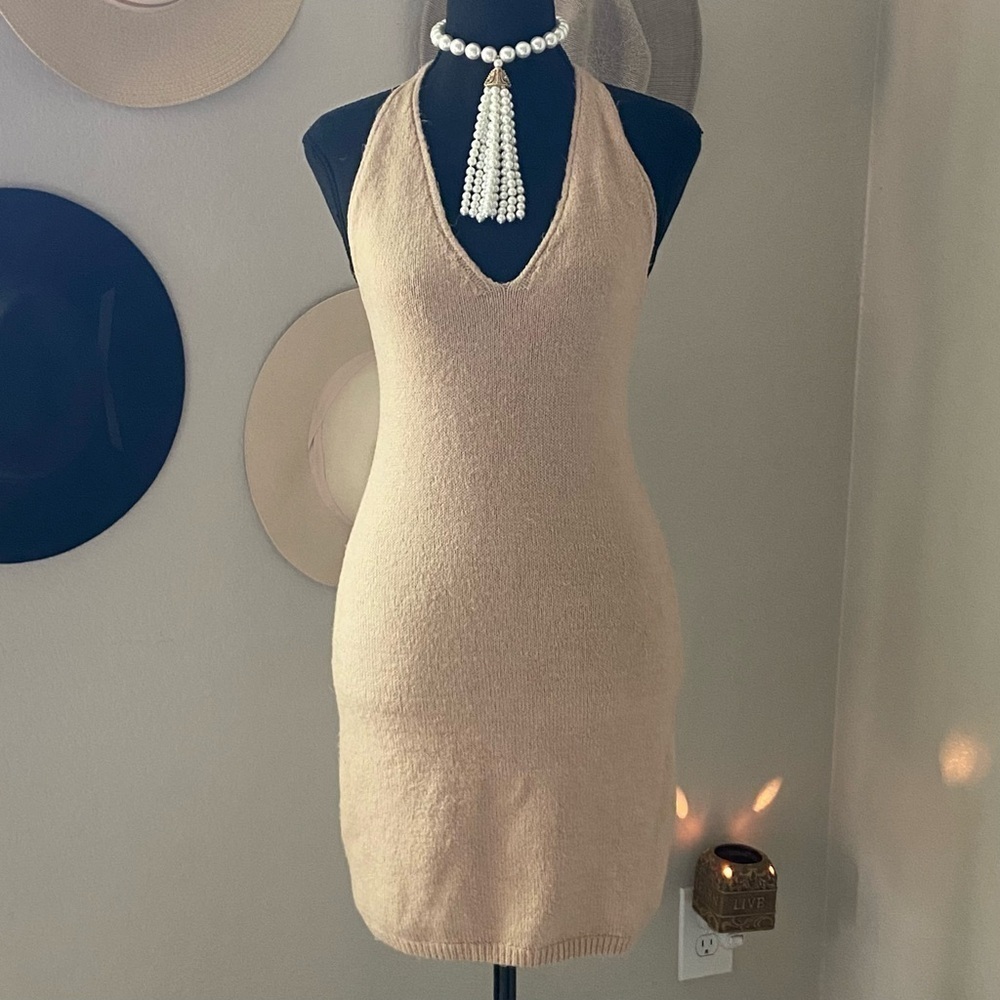 PRINCESS POLLY Women's Mini Dress Tan Sz S/M Racy Sexy Night Out Streetwear